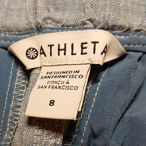 Athleta Cabo 100% Linen Wide Leg Pant Pale Blue Pockets Comfort -Like New - Picture 6 of 9